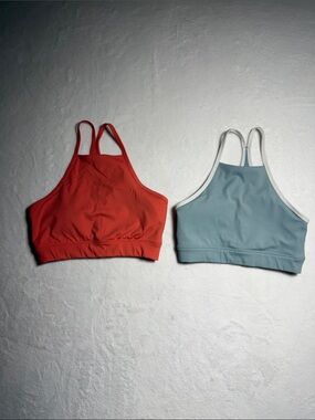 Gilly Hicks Bundle of 2 Double-Strap High-Neck Sports Bras Coral and Light Blue